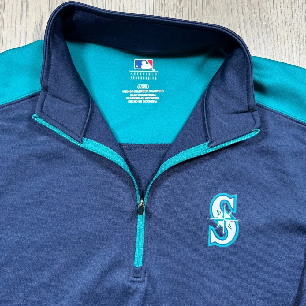 Seattle Mariners MLB Quarter Zip Pullover Navy Teal Mens Large Performance L NWT